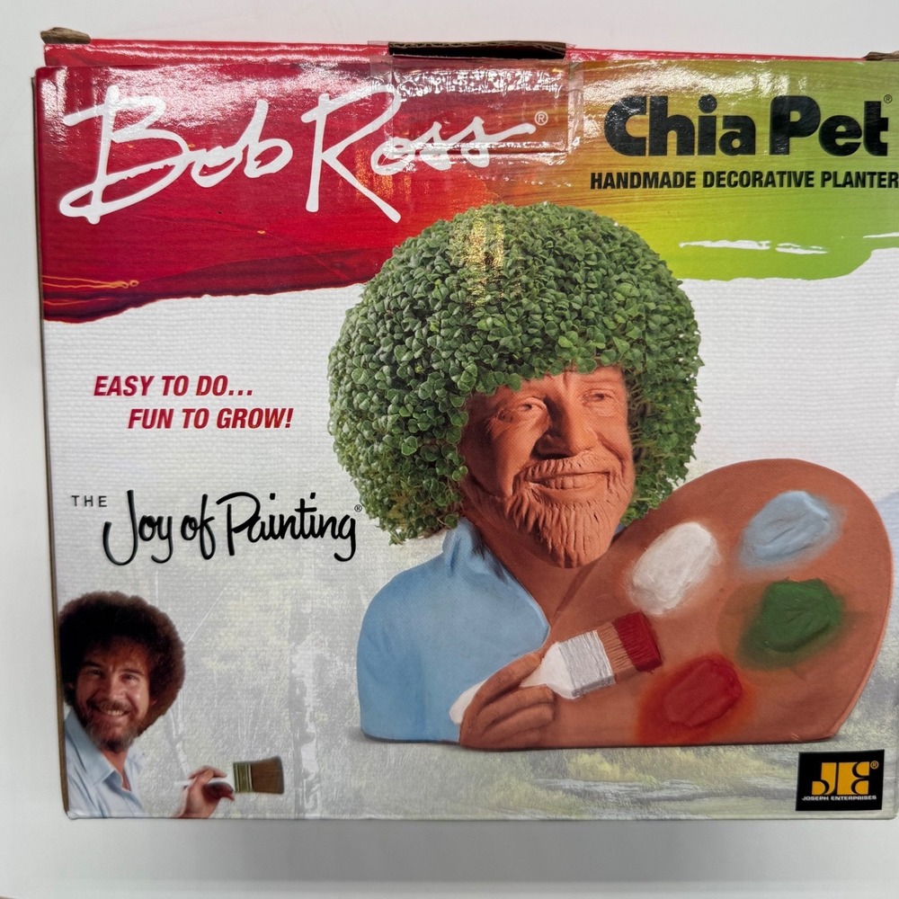 Bob Ross Chia Pet Handmade Decorative Planter Joy of Painting w Box